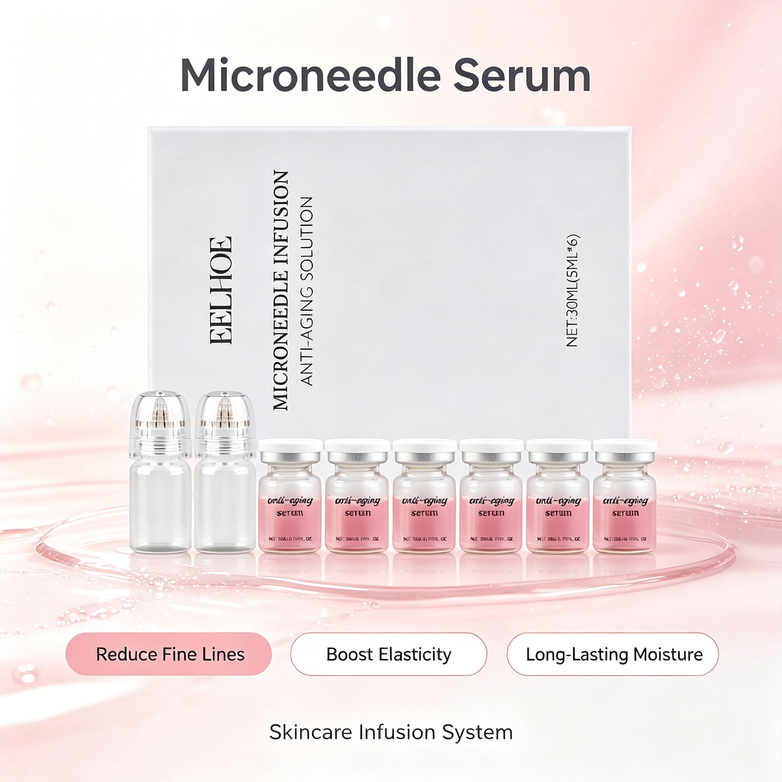 Hyaluronic Acid Facial Serum - 0,2 mm Microneedle Serum-Set 6 Flaschen